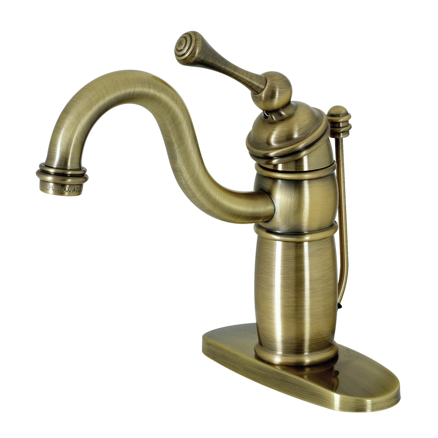 Kingston Heirloom KB1403BL - Victorian One-Handle 1-Hole Bathroom Faucet with Deck Plate and Pop-Up Drain, Antique Brass — image 1
